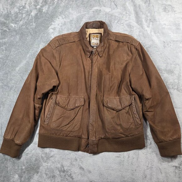 Vtg G-III Global Identity Jacket Mens L Brown Leather Bomber Aviator Map Lined - Picture 1 of 16